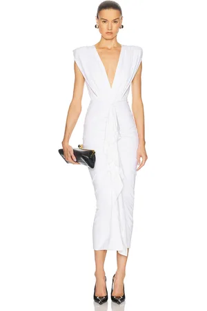 ALEXANDRE VAUTHIER Ruched Midi Dress in - White. Size 34 (also in 36, 38, 40, 44).