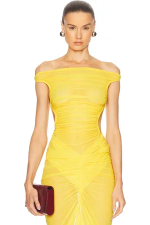Atlein Cut Out Ruched Top in - Yellow. Size 34 (also in 38, 40).