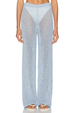 La Porte Mia Windowpane Knit Pant in - Baby Blue. Size L (also in M, S, XS).
