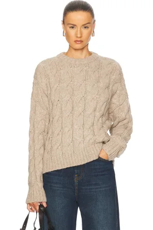 Jenni Kayne Cable Serena Crewneck Sweater in - Taupe. Size L (also in ).