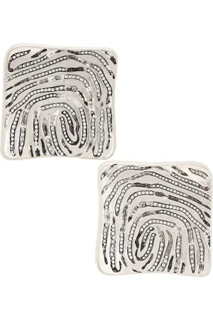 AREA Crystal Fingerprint Square Stud Earrings in - Metallic Silver. Size all.