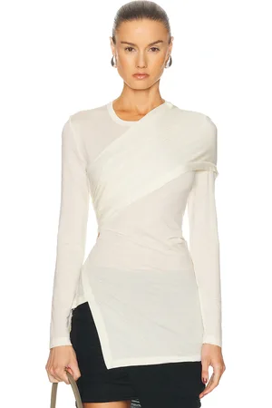 Helmut Lang Draped Long Sleeve Top in - Cream. Size L (also in M, S, XS).