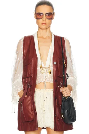 Chloé Long Belted Utilitarian Waistcoat in - Burgundy. Size 36 (also in ).