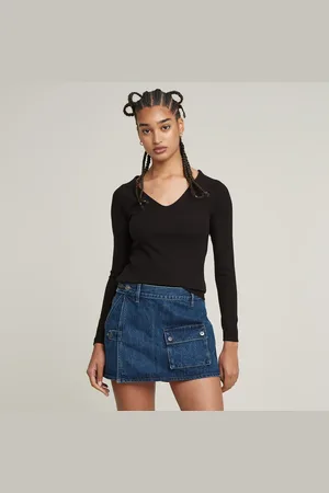 G-Star Slim Rib V-Neck Top - - Women