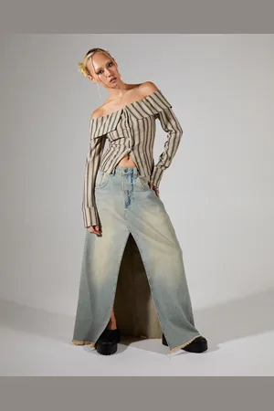 Jaded London Colossus Maxi Skirt Light Wash Denim