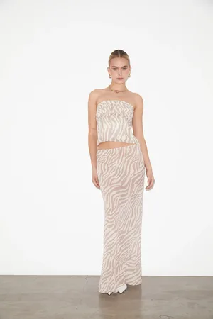 STUDIO Cassie Low Rise Sheer Slip Skirt in Beige