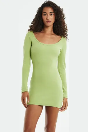 General Pants Open Neck Long Sleeve Dress Lime