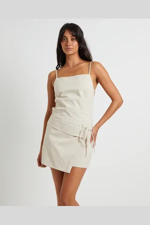 Subtitled Eden Backless Linen Mini Dress in Oat Marle