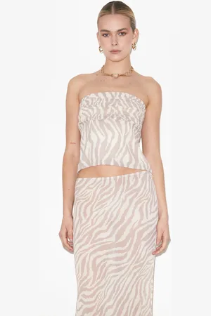 STUDIO Cassie Ruched Corset Top in Beige