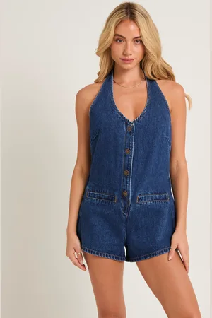 Subtitled Destro Denim Halter Playsuit