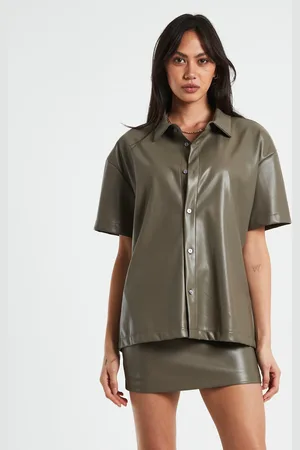 Alice In The Eve Phoebe Leather Look Shirt in Putty