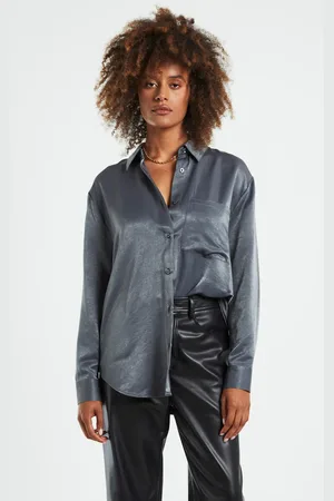 Alice In The Eve Tina Silky Oversized Long Sleeve Shirt Charcoal