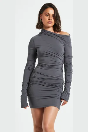 SNDYS Nyah Long Sleeve Mini Dress in Gunmetal Grey