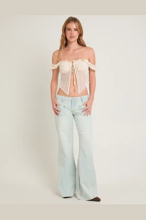 ONE TEASPOON Johnnies Low Waist Wide Leg Flared Denim Jeans Le Surf