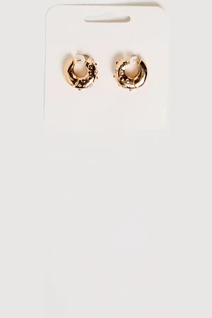 STUDIO Metal And Stone Hoops Earrings