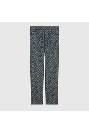 GUCCI Slim-Fit Straight-Leg Printed Silk Twill-Trimmed Frayed