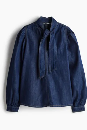 H&M Tie Neck Denim Blouse