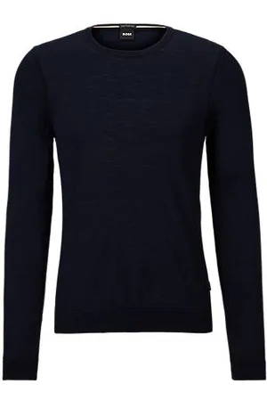 HUGO BOSS Slim-fit sweater in merino wool with crew neckline