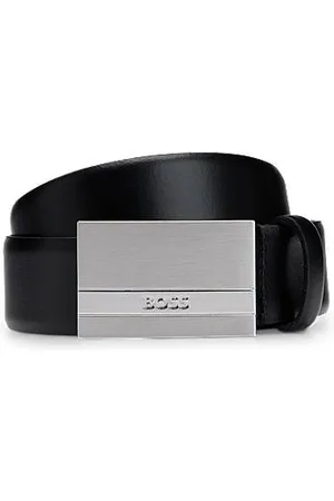 HUGO BOSS Italian-leather belt with logo-plaque buckle