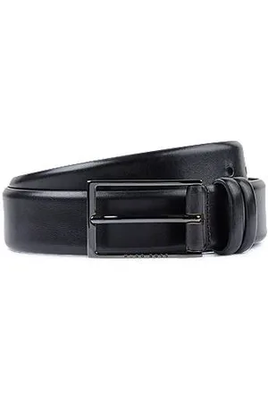 HUGO BOSS Vegetable-tanned leather belt with gunmetal hardware