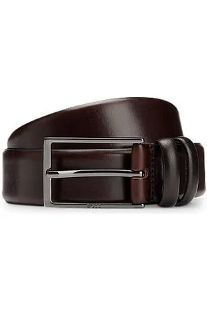 HUGO BOSS Vegetable-tanned leather belt with gunmetal hardware