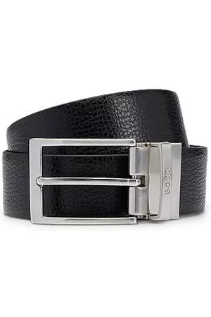 HUGO BOSS Reversible belt in grained Italian leather with logo keeper