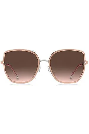 HUGO BOSS Nude-frame sunglasses with forked temples and branded chain