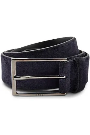 HUGO BOSS Suede belt with logo and gunmetal buckle
