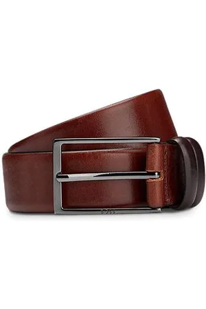 HUGO BOSS Vegetable-tanned leather belt with gunmetal hardware