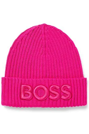 Barrie Beanie Hat In Cashmere With A Monogram Motif in Pink