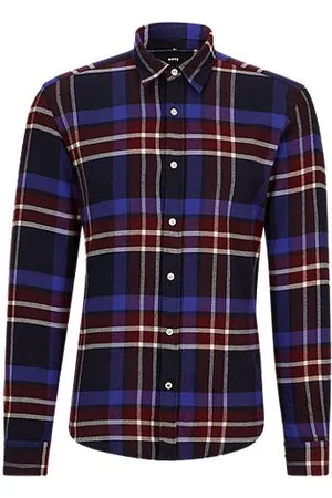 BOSS - Regular-fit shirt in checked cotton flannel