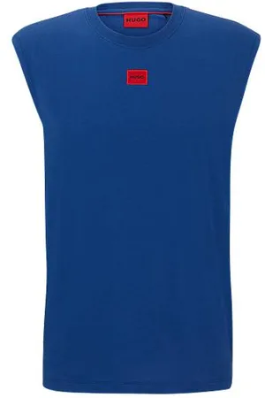 HUGO - Sleeveless T-shirt in cotton jersey with logo label