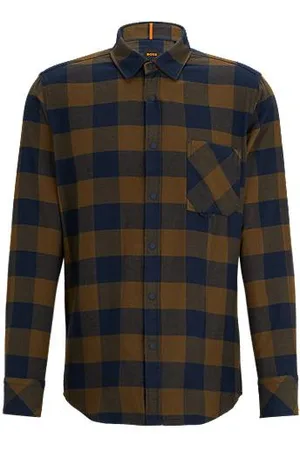HUGO - Relaxed-fit shirt in canvas with camp collar