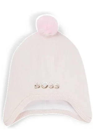 HUGO BOSS Baby hat in cotton with pompom and embroidered logo