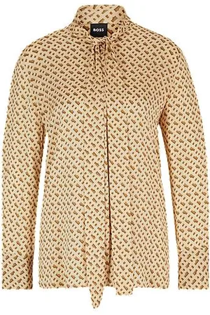 HUGO BOSS Relaxed-fit blouse in a monogram-print silk blend