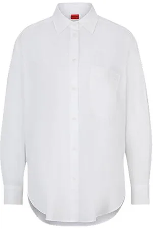 HUGO BOSS Oversized-fit blouse in cotton canvas with embroidered logo