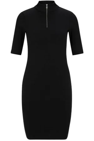 HUGO - Square-neck long-sleeved dress in stretch jersey