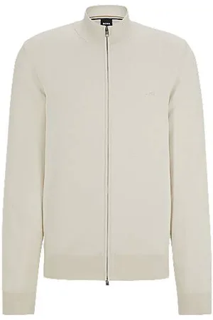 HUGO BOSS Knitted zip-up cardigan in cotton with embroidered logo