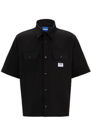 HUGO BOSS Oversized-fit shirt in cotton twill with logo patch
