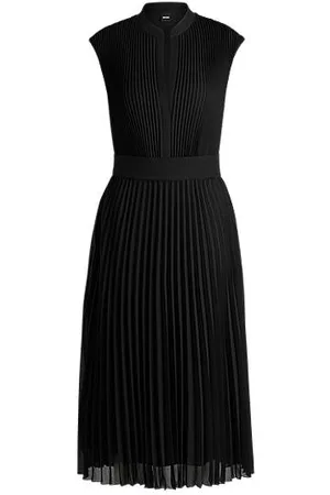 HUGO BOSS Plissé-crepe dress with notch neckline