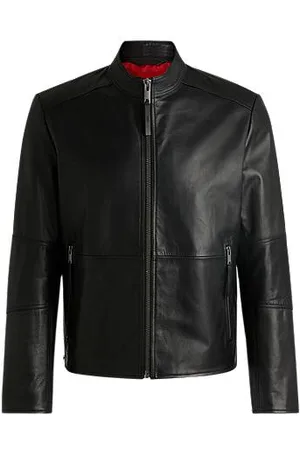 HUGO BOSS Slim-fit jacket in leather with stand collar