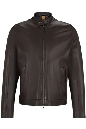 HUGO BOSS Regular-fit jacket in jersey-bonded leather