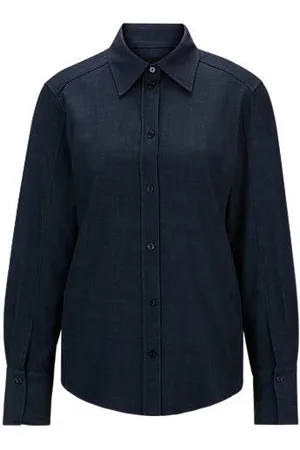 HUGO BOSS Regular-fit blouse in denim-effect twill