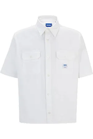 HUGO BOSS Oversized-fit shirt in cotton twill with logo patch