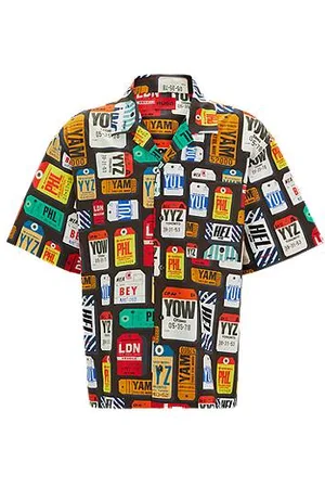 HUGO BOSS Oversized-fit shirt in seasonal-print cotton poplin