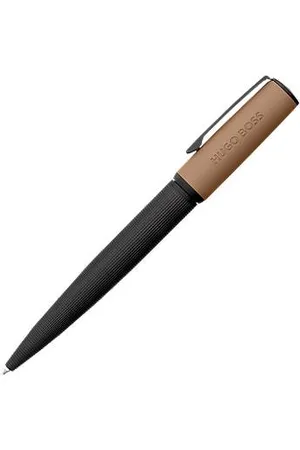 HUGO BOSS Mixed-texture ballpoint pen with branded camel cap