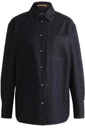 HUGO BOSS Regular-fit jacket in denim-effect virgin wool