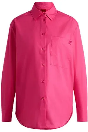 HUGO BOSS Oversized-fit blouse in cotton canvas with embroidered logo