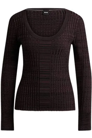 HUGO BOSS Scoop-neck sweater in ribbed stretch fabric