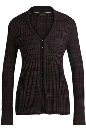 HUGO BOSS V-neck cardigan in ribbed stretch fabric with collar